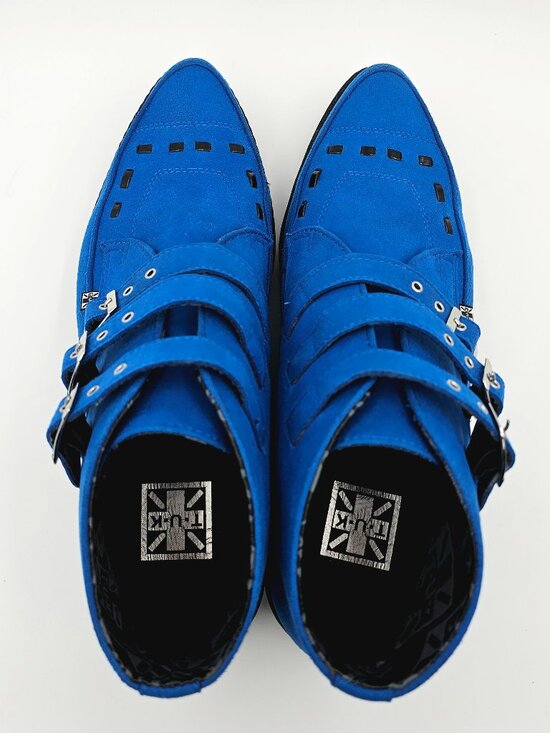 T.U.K. A9616 Electric Blue Vegan Suede High Pointed Creeper Shoes Unisex M11 W13 main image 4